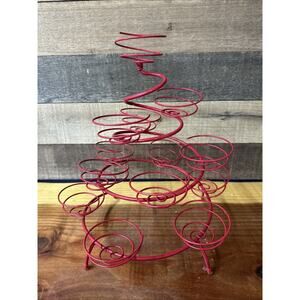 Vintage Red Metal Spring Spiral 13 Cupcake muffin Egg Holder Display Stand